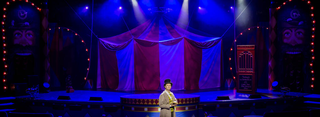 Photograph from Mr Tickertons Clockwork Circus - lighting design by Archer