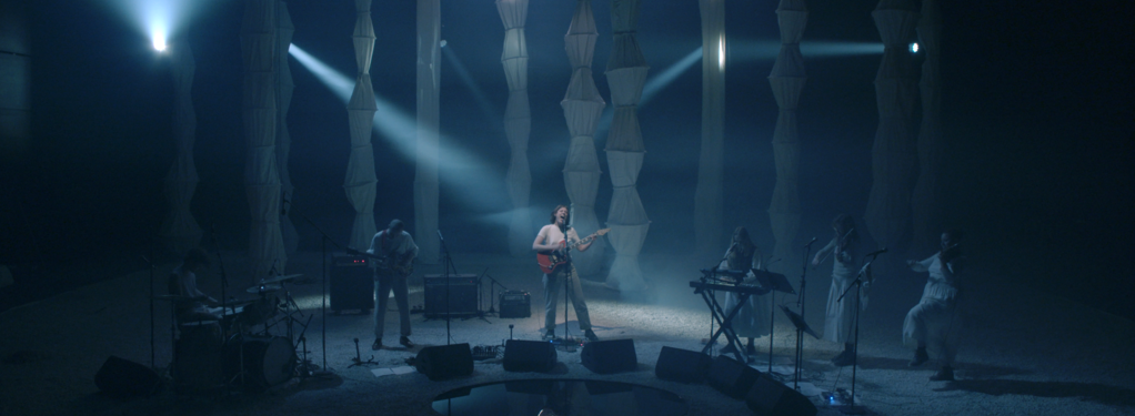 Photograph from Porridge Radio, Live at the Pompidou Centre - lighting design by Edward Saunders