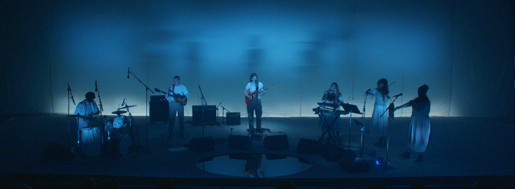 Photograph from Porridge Radio, Live at the Pompidou Centre - lighting design by Edward Saunders