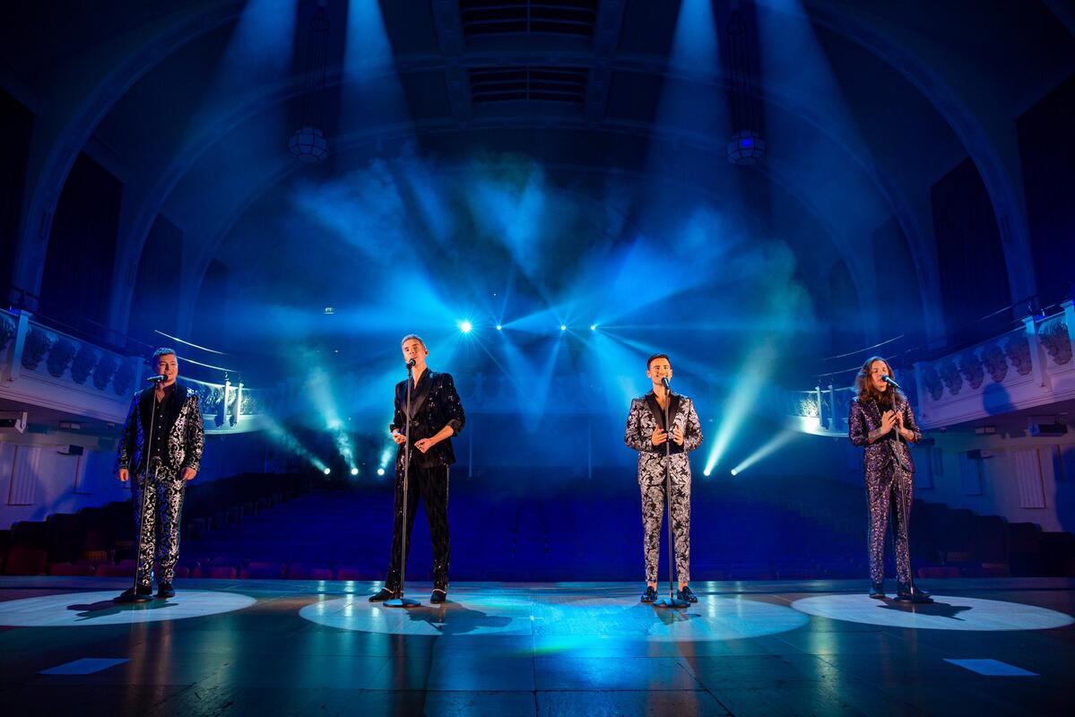 Photograph from Collabro Christmas is Here - lighting design by Joseph Ed Thomas