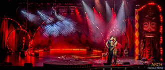 Photograph from Mr Tickertons Clockwork Circus - lighting design by Archer