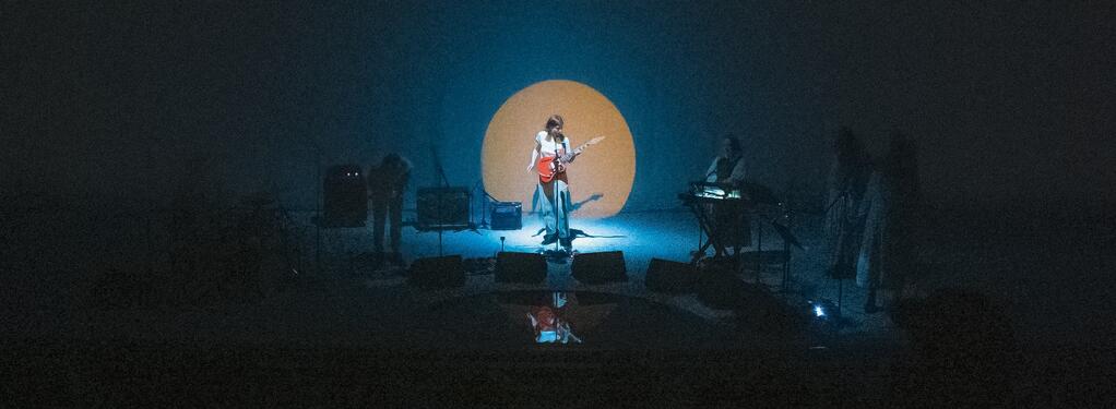 Photograph from Porridge Radio, Live at the Pompidou Centre - lighting design by Edward Saunders