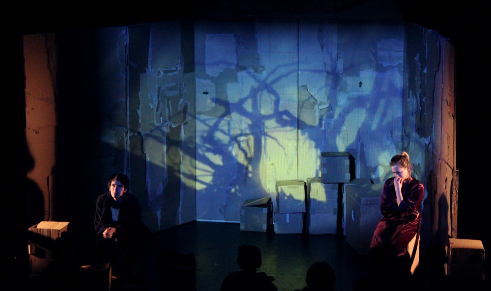 Photograph from Dancing with the Orange Dog - lighting design by Jason Salvin