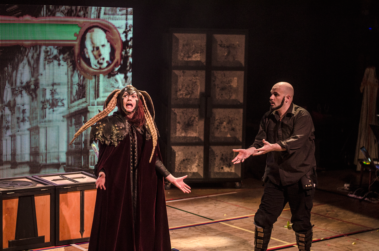 Photograph from Hamlet: The Video Game; The Stage Show - lighting design by HawkinsLX