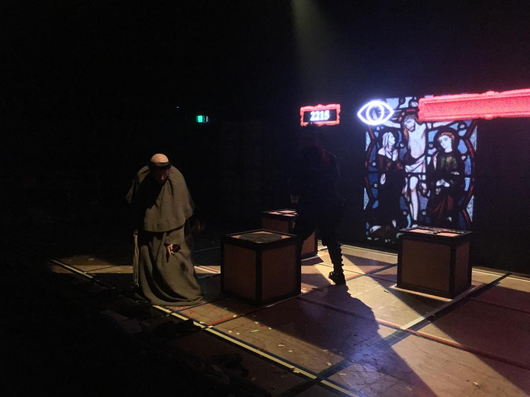 Photograph from Hamlet: The Video Game; The Stage Show - lighting design by HawkinsLX