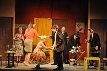 Photograph from One Man Two Guvnors - lighting design by Michael Dobbs